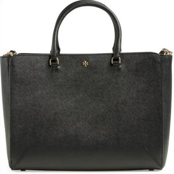 Tory Burch Black Saffiano Leather Briefcase Work Tote HandbagPurse